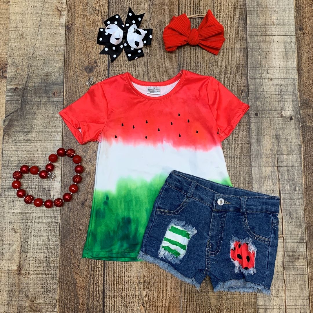 Watermelon Distressed Shorts Outfit
