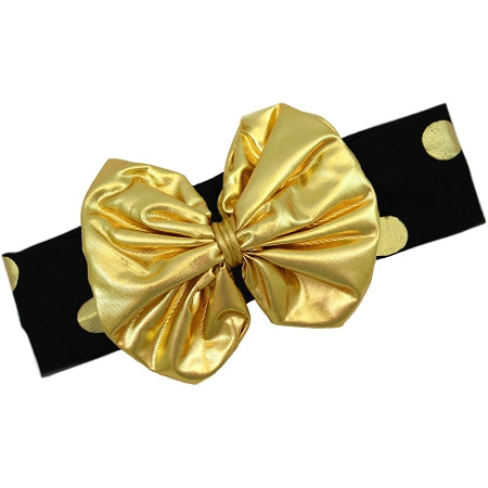 Black & Gold Dot Metallic Cotton Bow Headband