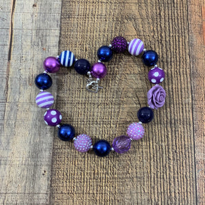 Purple Rose Dot Stripe Bead Necklace