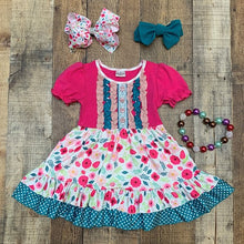 Teal Blue & Pink Floral Dress